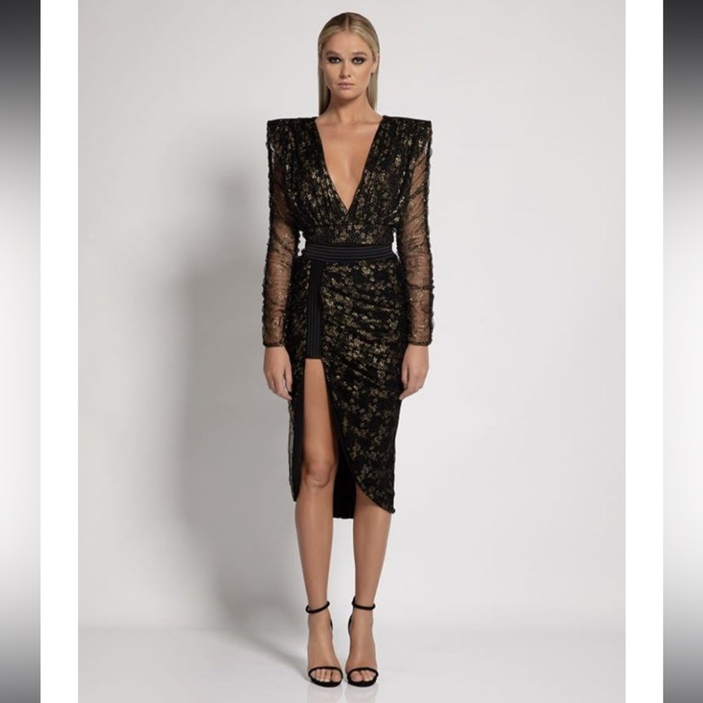 🔥Zhivago | Madea Skirt | Black & Gold Lace w/ High Slit | XS🔥